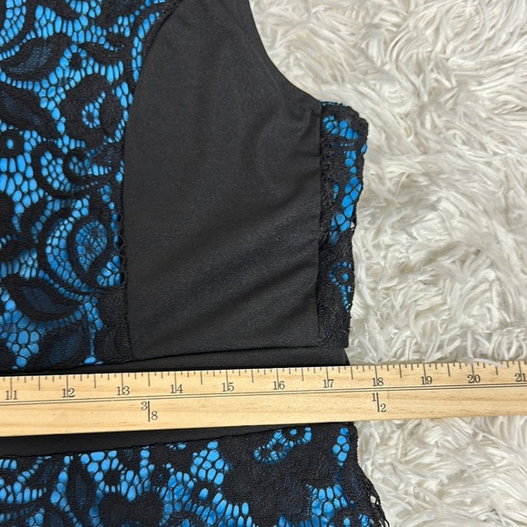 Lace Black and Blue Fit and Flare Midi Dress for Cocktail - Picture 8 of 11